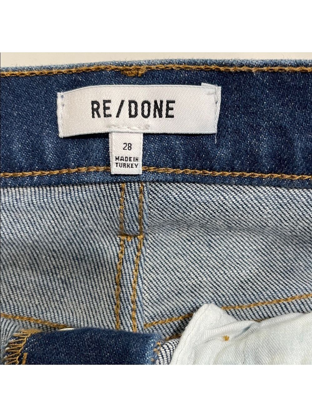 Re/Done The 90’s Straight High Rise Loose Jeans SZ 28 Dark Denim Rigid Like - Picture 8 of 10